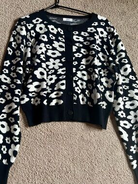 Ardene Black and White Floral Button-Up Cardigan